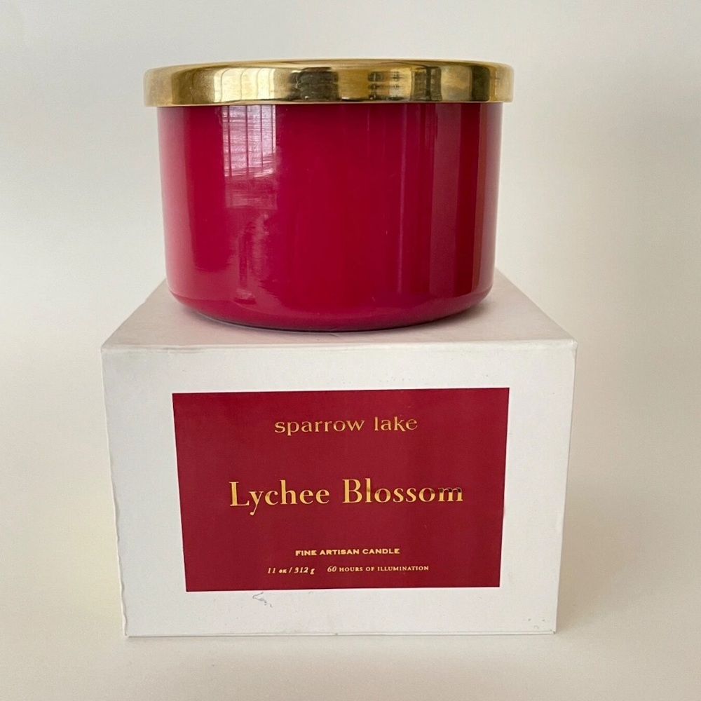 SPARROW Lake "Lychee Blossom" Gold-Lid Luxury Artisan Candle 60 Hours 11oz